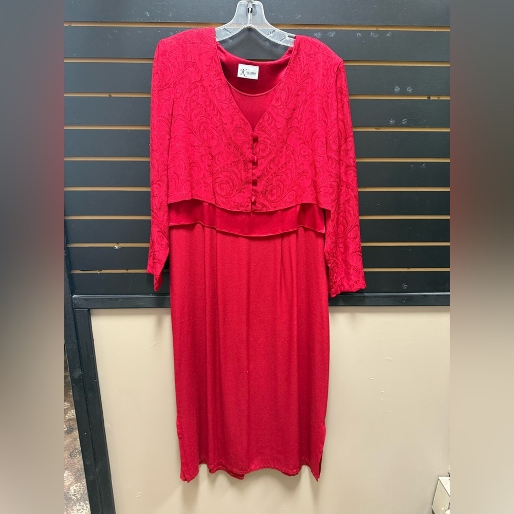 Vintage K Studio Red Satin & Jacquard Brocade dress